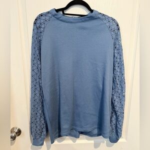Blue Lace Sleeve Blouse